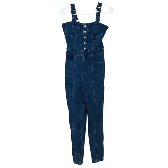 Guess Womens Denim Jumpsuit Overalls Size 27  Button Front Dark Wash Adjustable - Picture 1 of 11